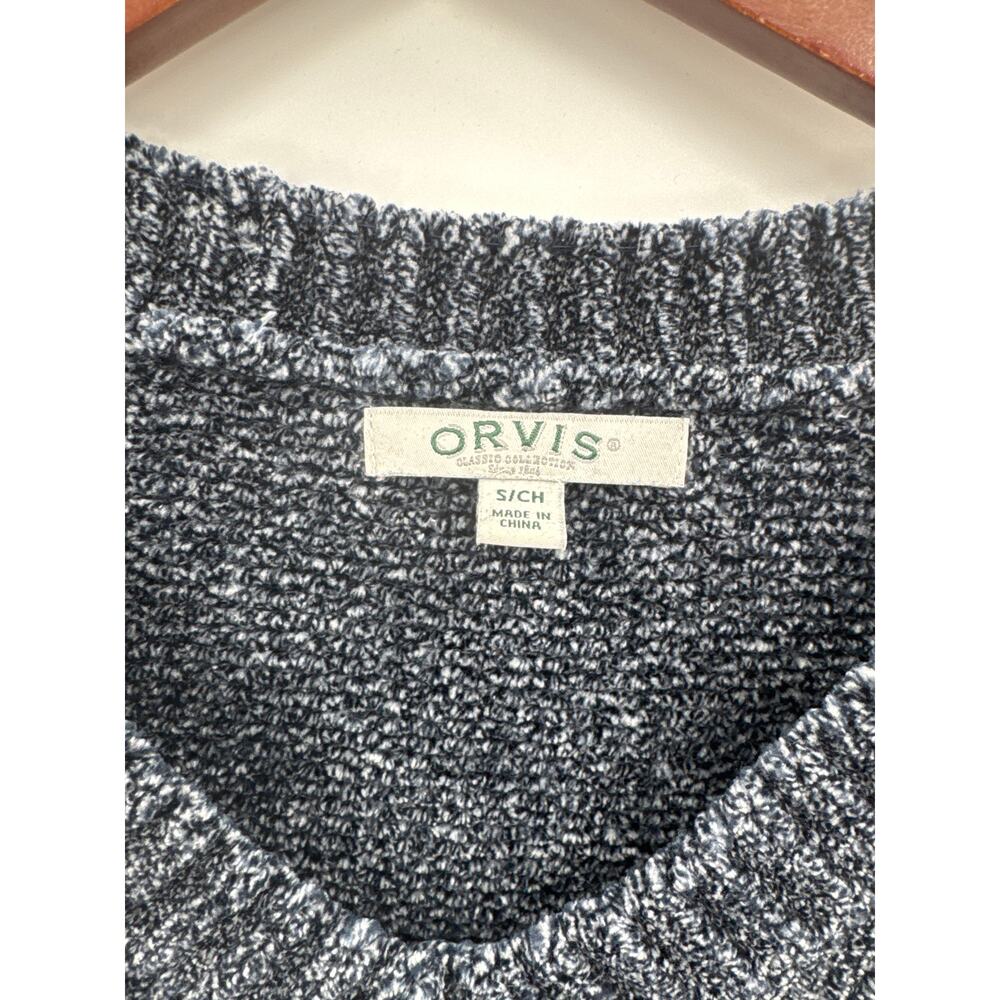 Orvis Chenille Sweater Navy Marled V Neck Soft Knit Pullover Size Small - Picture 2 of 7